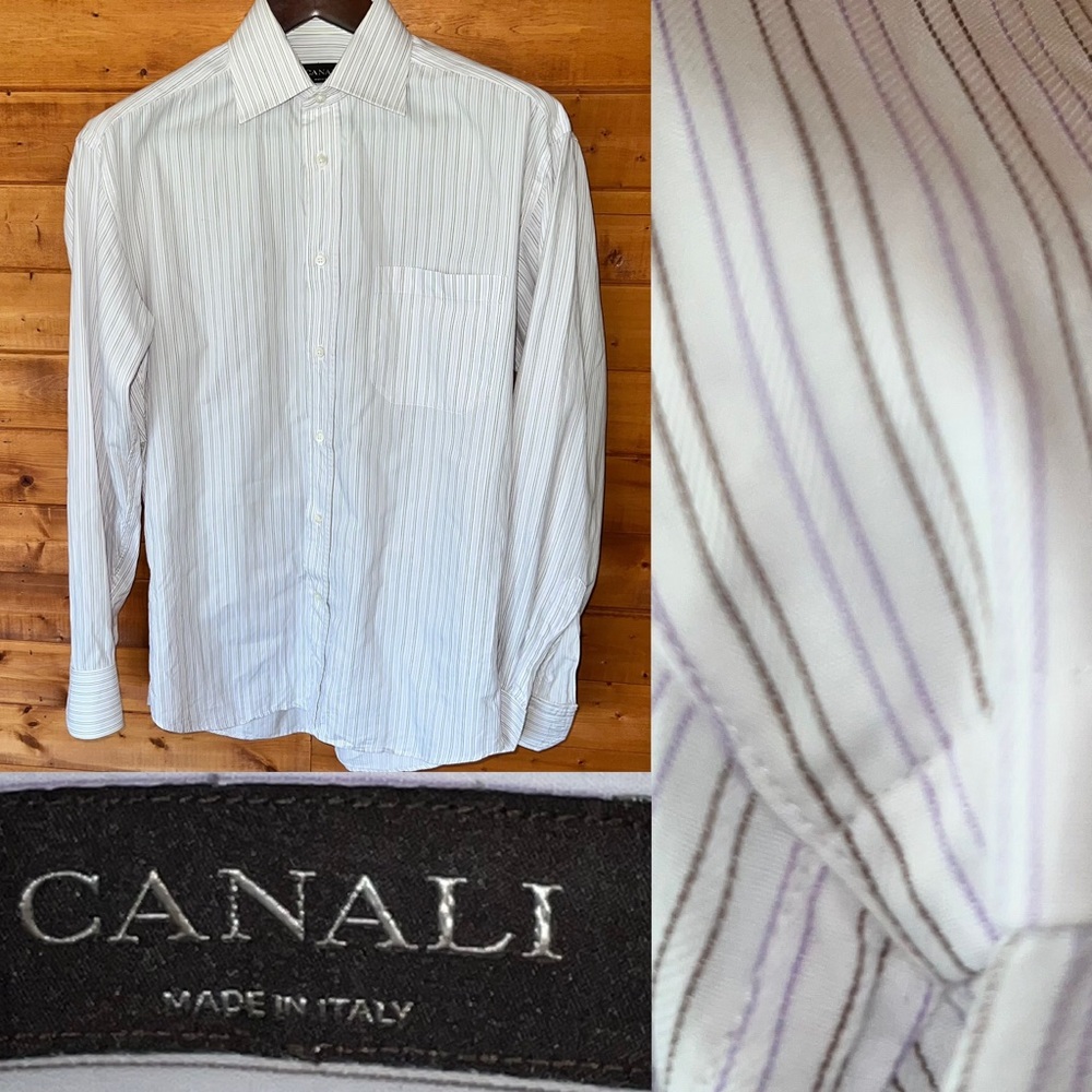 Vintage Canali Striped Dress Shirt 100% Cotton Italy Mens 15.5 39
